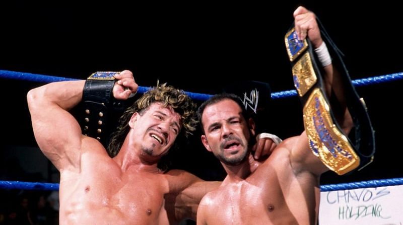 Eddie &amp; Chavo Guerrero with their WWE Tag Team Titles
