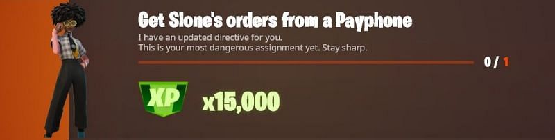 &quot;Get Slone&#039;s orders from a Payphone&quot; Fortnite week 8 legendary challenge (Image via HYPEX/Twitter)