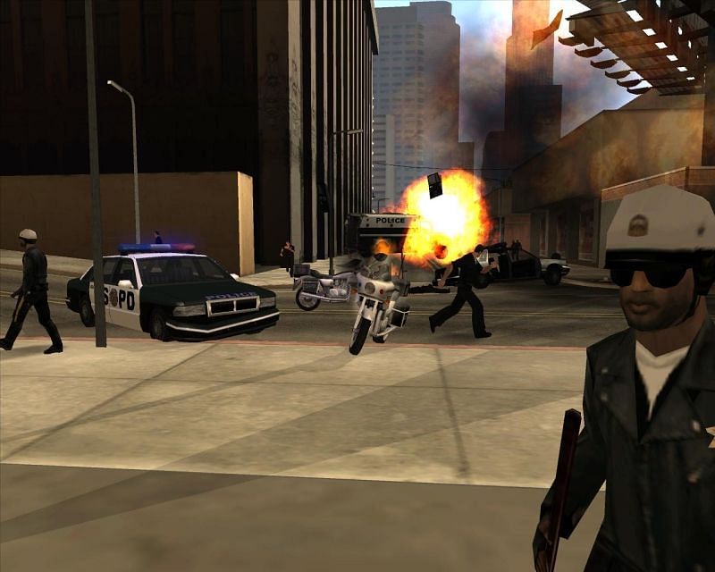 The Los Santos riots involved pedestrians willing to attack CJ for no reason (picture from GTA Wiki)