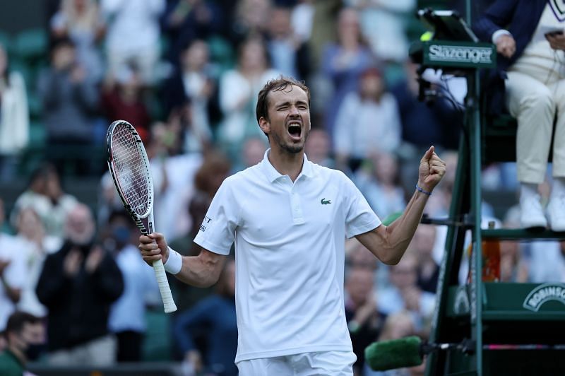 Daniil Medvedev exults after beating Marin Cilic