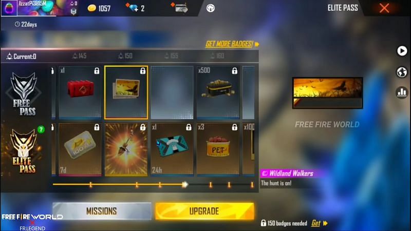 Wildland Walkers banner at 150 badges (Image via Free Fire World / YouTube)