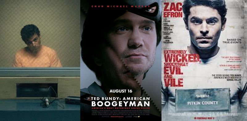 Luke Kirby, Chad Michael Murray, and Zac Efron portrayals of Ted Bundy. (Image via Fathom Events, RLJE Films, and Netflix)