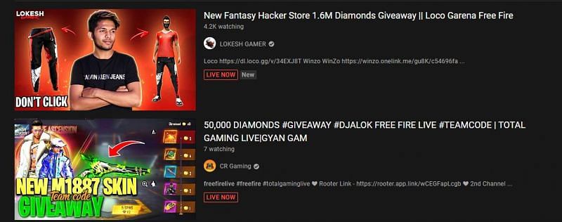 Giveaways are another way to get diamonds (Image via YouTube)