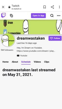 Dream was last seen on Twitch at the end of May (Image via Twitter)