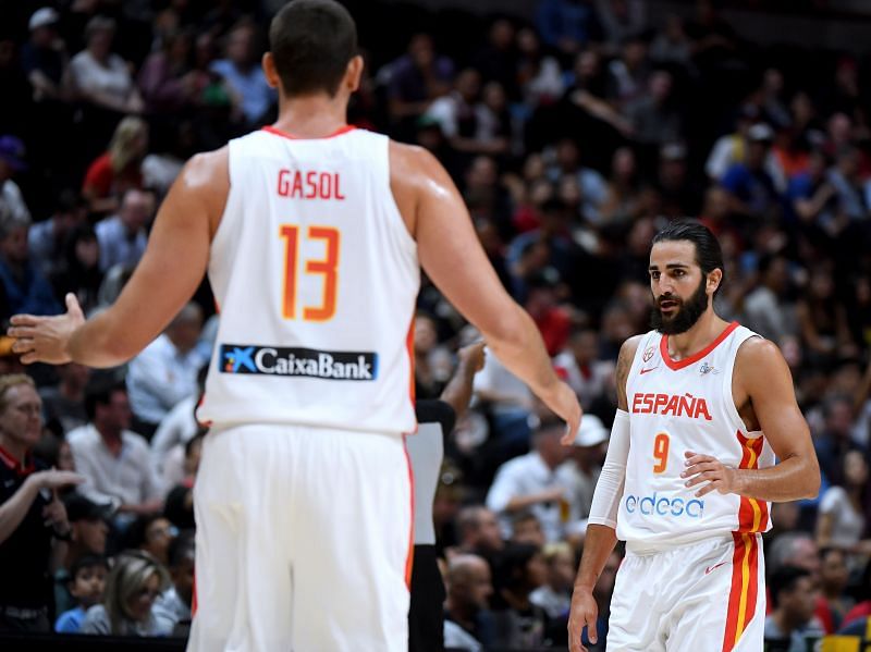 Ricky Rubio and Marc Gasol of Spain