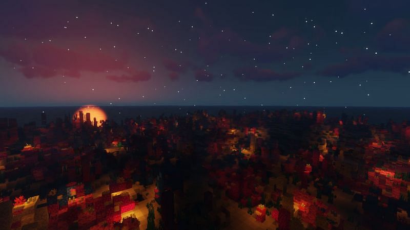 A coral reef seen at night with shaders applied (Image via u/deltuh871 on Reddit)