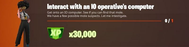 &quot;Interact with an IO operative&#039;s computer&quot; Fortnite week 8 challenge (Image via HYPEX/Twitter)