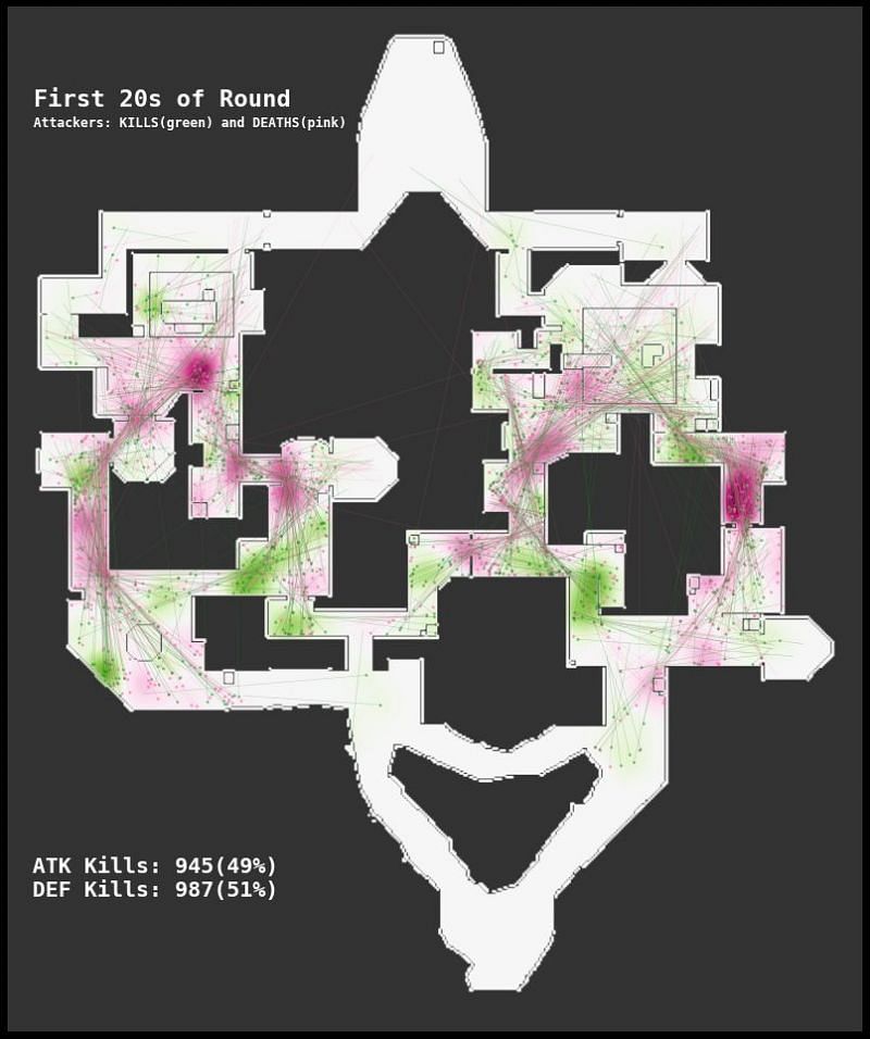 Heat map for K/D for Attac (Image via Reddit)