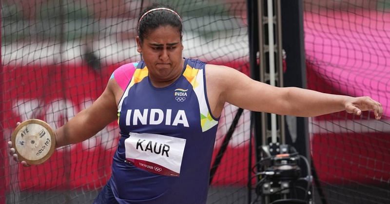 Kamalpreet Kaur in action during the women&#039;s discus throw qualification round at Tokyo 2020 Games (Credits: Markets Today Twitter)