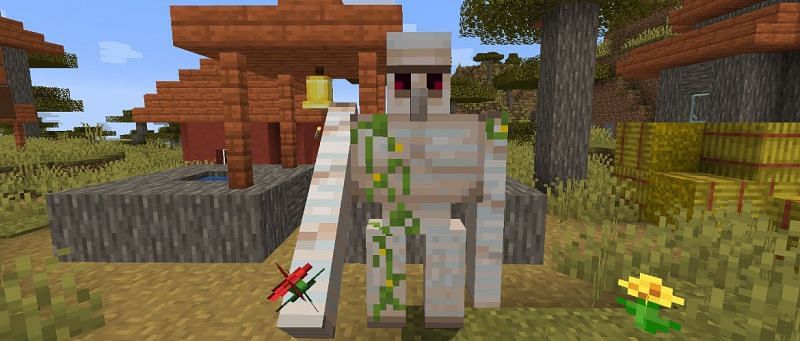 A loyal iron golem defending his post (Image via mcbedrock)