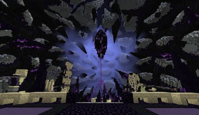   El modo de juego End in Hypixel's Skyblock es diferente de la región que se ve en el Minecraft original (Imagen a través de Mojang)