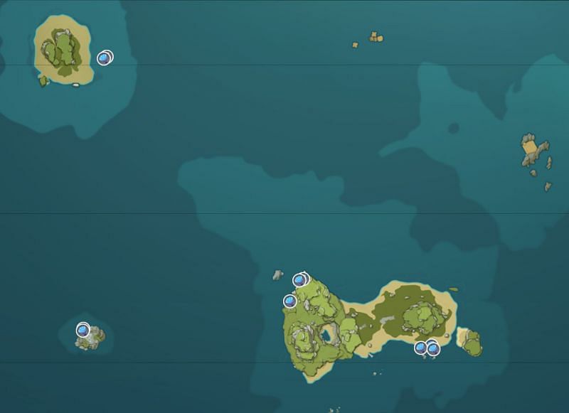 Sea Ganoderma locations on Minacious Isle (image via Genshin Impact Interactive World Map)