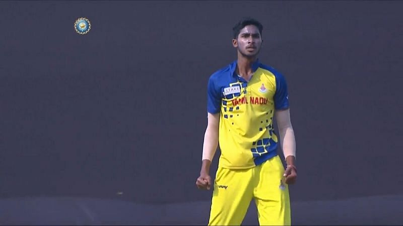Manimaran Siddharth is pumped up after taking a wicket for Tamil Nadu (Image Courtesy: BCCI)