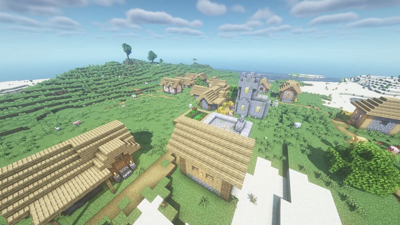 Village where the player spawns (Image via Minecraft)