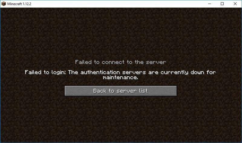 Minecraft authentication servers down for maintenance error (Image via Minecraft)