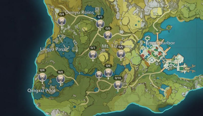 Treasure Hoarder locations in southern Liyue (image via Genshin Impact)