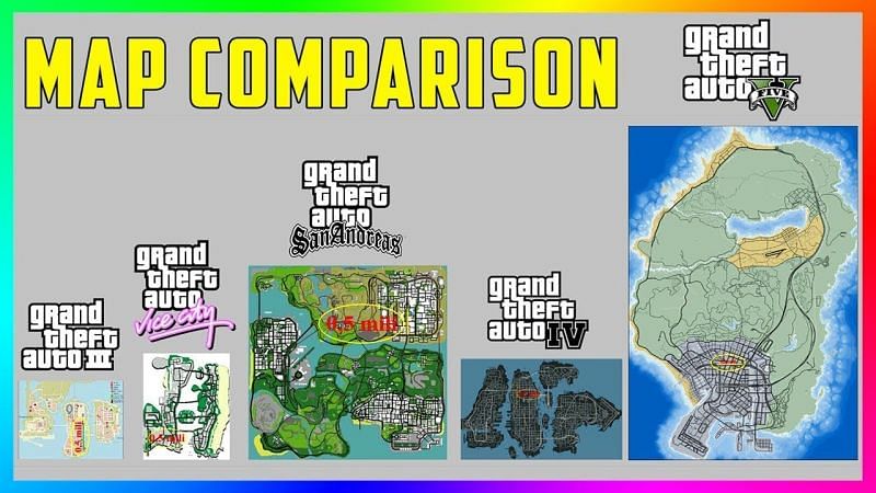 Some map sizes in the GTA series (Image via MrBossFTW)