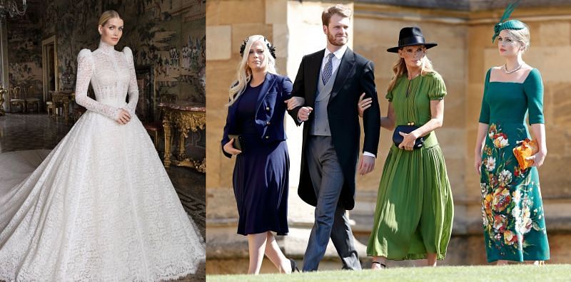 Lady Kitty&#039;s wedding dress. Her siblings at Harry and Meghan&#039;s Wedding. (Image via: Dolce &amp; Gabanna, and Max Mumby / INDIGO / Getty Images)