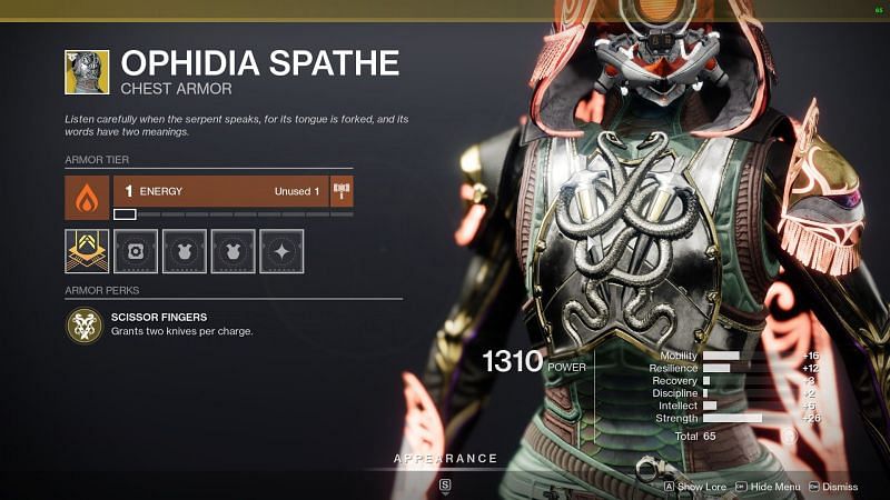 Destiny 2 Ophidia&#039;s Spathe (Image source Destiny 2 the game)