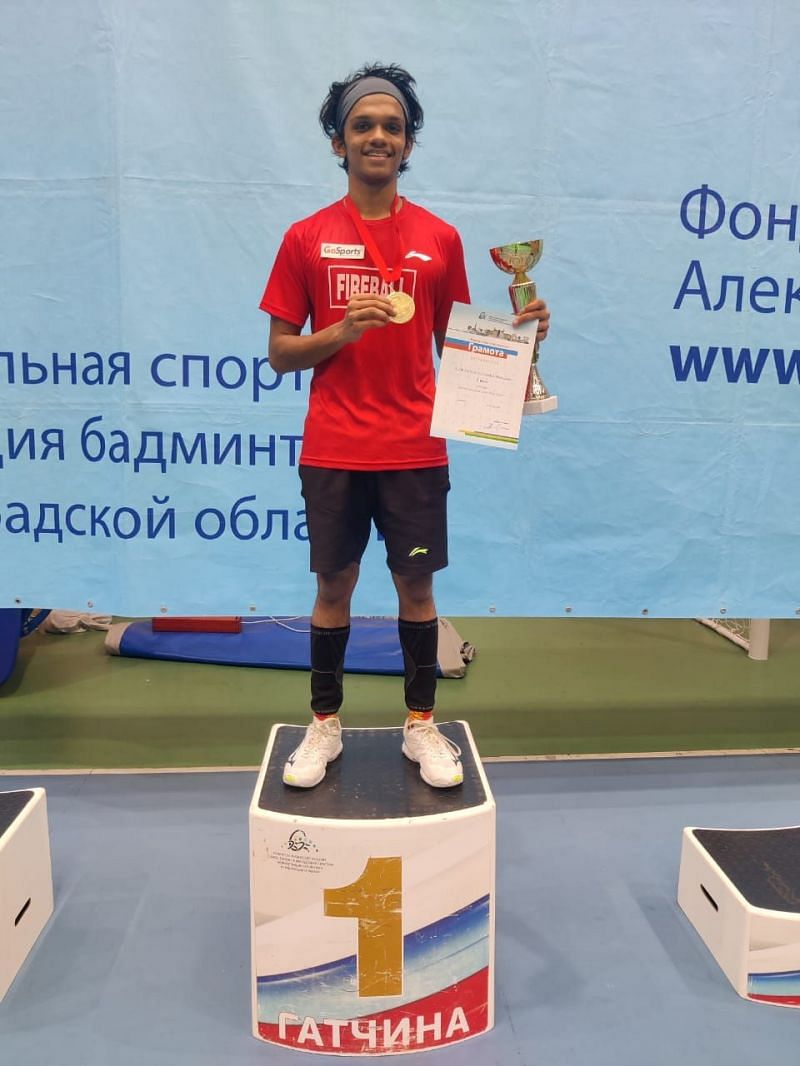 Sankar Muthusamy Subramanian with his winners&#039; trophy in Russia on Sunday