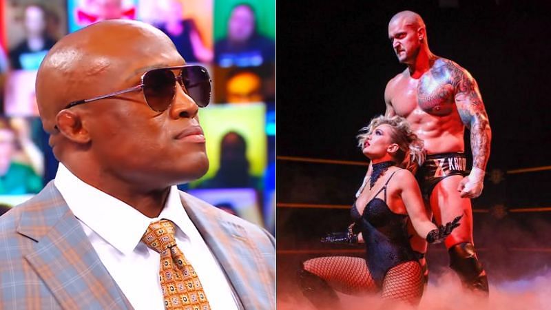 Bobby Lashley (left); Scarlett and Karrion Kross (right)