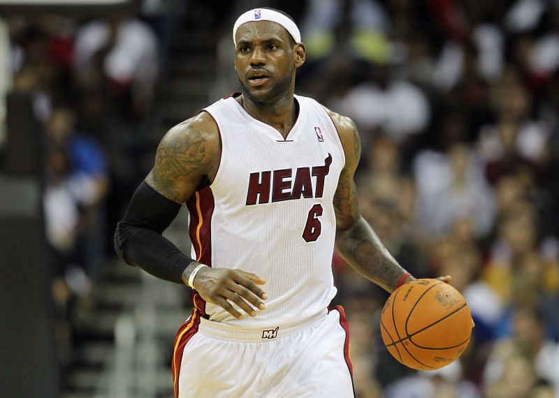 LeBron James #6 of the Miami Heat in action during the game against the Oklahoma City Thunder on October 8, 2010
