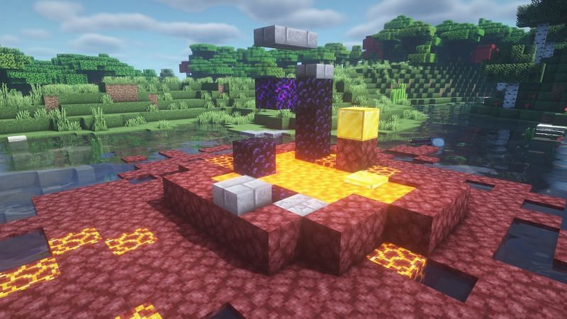 Ruined portals are a great source of gold (Image via Minecraft)