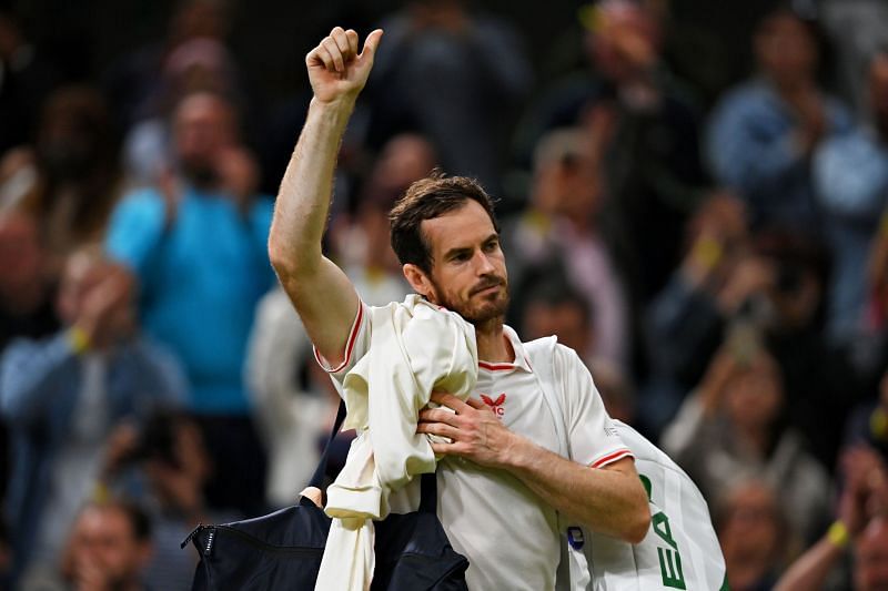 Andy Murray acknowledges the crowd after his second-round win at Wimbledon.