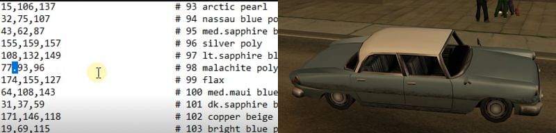 The error in the code, and what Big Smoke&#039;s car is supposed to look like (Image via Real KeV3n)