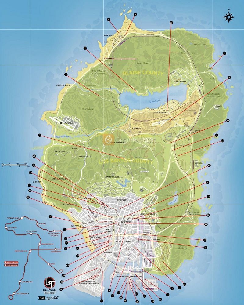 Map with all 50 stunt jumps in GTA 5