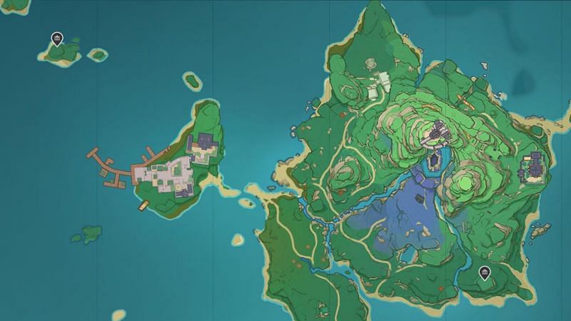 Shrines of Depth locations in Narukami Island (image via Genshin Impact interactive world map)