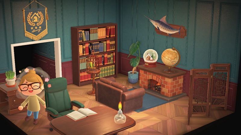 Animal Crossing player decorates their island home with a DIY wooden bookshelf (Image via Reddit)