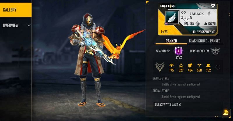 Born2Kill&#039;s Free Fire details (Image via Free Fire)