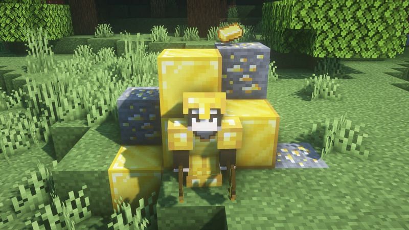 Gold is one of the most useless rare minerals in the game (Image via Minecraft)