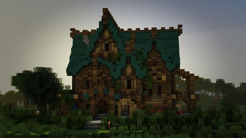 Dark prismarine used by u/Goldrobin to create the roof of the house (Image via Reddit)