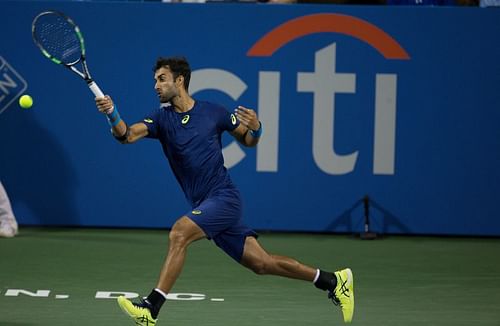 Yuki Bhambri during his match against Gael Monfils at the 2017 Citi Open in Washington, DC