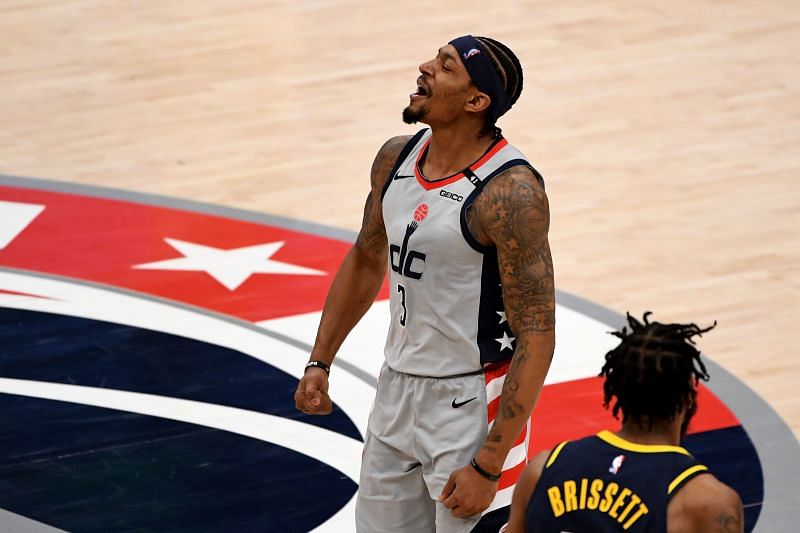 Bradley Beal #3 celebrates after a play.