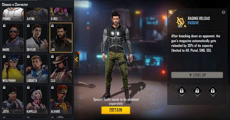 Jai&#039;s ability in Free Fire is called Raging Reload (Image via Free Fire)