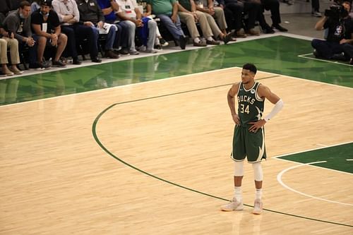 Giannis Antetokounmpo #34 of the Milwaukee Bucks.