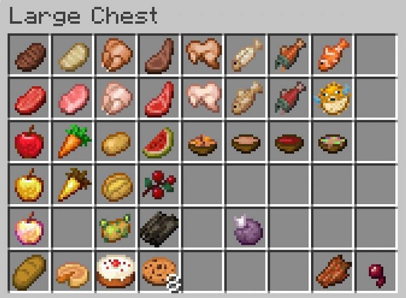 Great sources of food in Minecraft include various meats and crops (Image via Reddit)