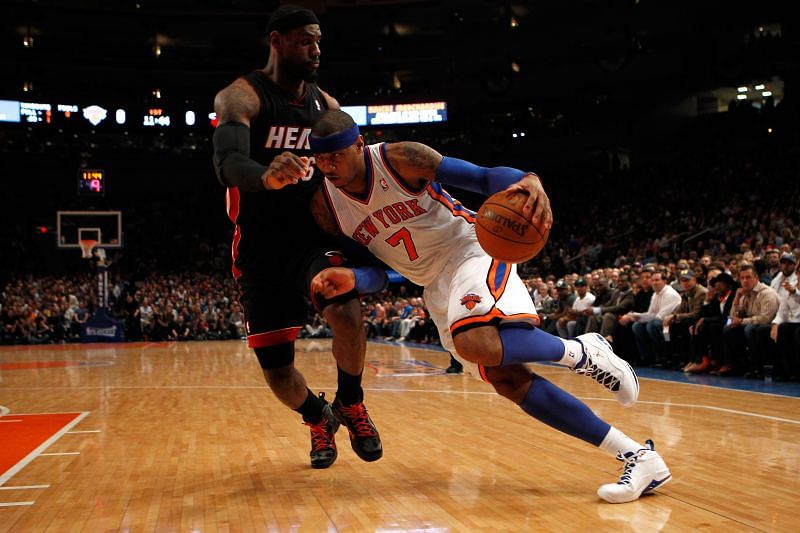 Carmelo Anthony and LeBron James battle