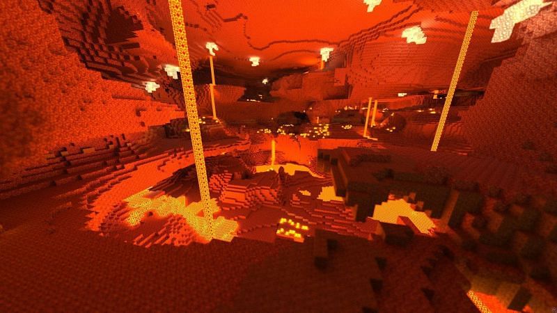 A player&#039;s first view of the nether looks something like this (Image via wallpaper cave)