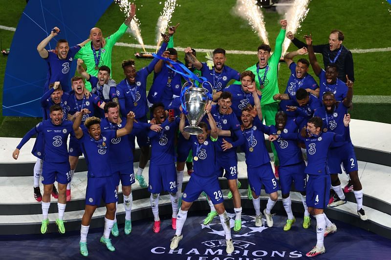 Chelsea celebrate their 2021 UEFA Champions League triumph