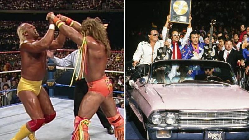 Hulk Hogan and The Ultimate Warrior (left); DDP&#039;s pink Cadillac (right)