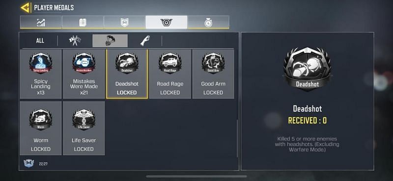 Deadshot medal in COD Mobile BR ( Image via Call of Duty Mobile)