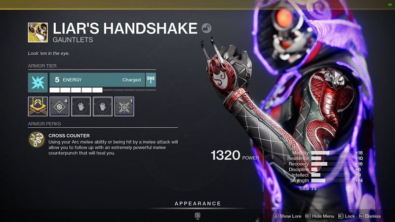 Destiny 2 exotic Gauntlet Liar&#039;s handshake (Image source Destiny 2 the game)