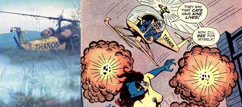 The Thanos Copter in Episode 5, and Thanos Copter in the comics (Image via: Disney +/ Marvel / Marvel Comics)