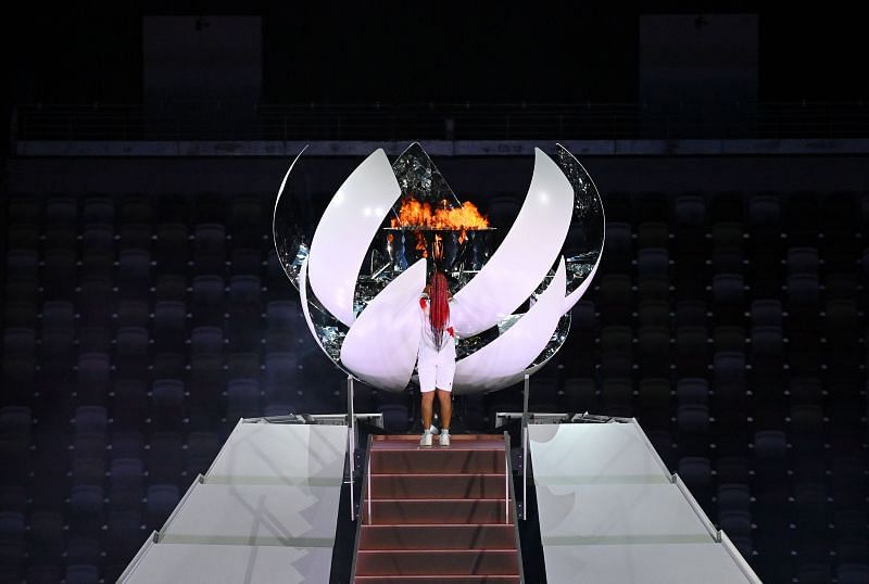 Naomi Osaka lighting the Olympic cauldron