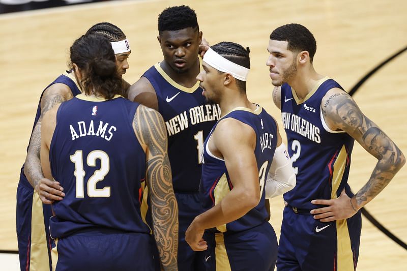 New Orleans Pelicans players during their game against Miami Heat