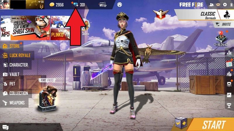 Click on the &quot;Diamond&quot; icon (Image via Free Fire)